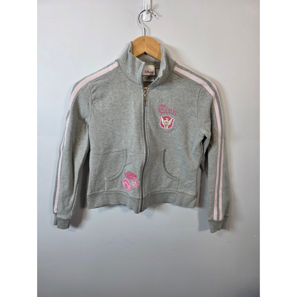 Disney Store Tinker Bell Gray Pink Zip Up Track Cropped Jacket Small S